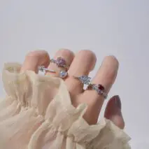 Chic CZ Inlaid Crystal Heart Arrow Of Love Double Ring Floral Ring Set - ArtGalleryZen