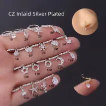 Chic CZ Inlaid Dangle Nose Piercing Hoop Nose Ring - ArtGalleryZen