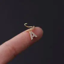 Chic CZ Inlaid Dangling Initial Letter Nose Piercing Nose Hoop - ArtGalleryZen