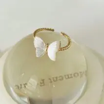 Chic CZ Inlaid Enamel Butterfly Fritillaria Open Ring - ArtGalleryZen