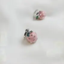 Chic CZ Inlaid Enamel Pink Strawberry Huggie Hoop Earrings - ArtGalleryZen
