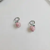Chic CZ Inlaid Enamel Pink Strawberry Huggie Hoop Earrings - ArtGalleryZen