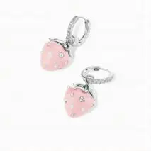 Chic CZ Inlaid Enamel Pink Strawberry Huggie Hoop Earrings - ArtGalleryZen