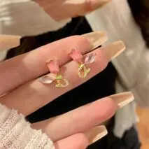 Chic CZ Inlaid Enamel Tulip Earrings - ArtGalleryZen