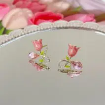 Chic CZ Inlaid Enamel Tulip Earrings - ArtGalleryZen