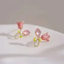 Chic CZ Inlaid Enamel Tulip Earrings - ArtGalleryZen