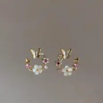 Chic CZ Inlaid Natural Pearl Shell Butterfly Floral Earrings - ArtGalleryZen
