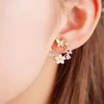 Chic CZ Inlaid Natural Pearl Shell Butterfly Floral Earrings - ArtGalleryZen
