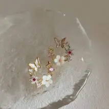 Chic CZ Inlaid Natural Pearl Shell Butterfly Floral Earrings - ArtGalleryZen