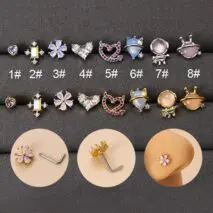 Chic CZ Inlaid Opal Astronaut Alien Floral Heart Nose Piercing Nose Stud - ArtGalleryZen