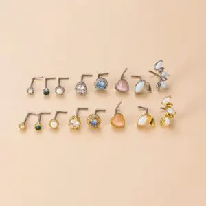 Chic CZ Inlaid Opal Floral Heart Nose Piercing Nose Stud - ArtGalleryZen