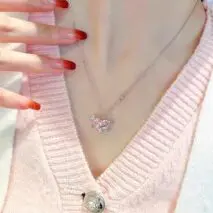 Chic CZ Inlaid Pink Celestial Heart Necklace - ArtGalleryZen