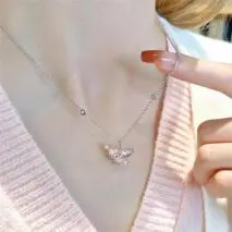 Chic CZ Inlaid Pink Celestial Heart Necklace - ArtGalleryZen