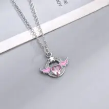 Chic CZ Inlaid Pink Crystal Angel Heart Wings Necklace - ArtGalleryZen