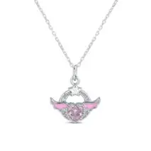 Chic CZ Inlaid Pink Crystal Angel Heart Wings Necklace - ArtGalleryZen