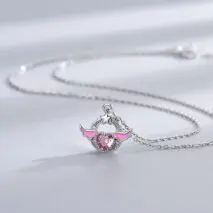 Chic CZ Inlaid Pink Crystal Angel Heart Wings Necklace - ArtGalleryZen