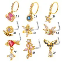 Chic CZ Inlaid Titanium Steel Flower Heart Nose Piercing Nose Stud Nose Hoop - ArtGalleryZen