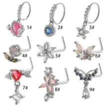 Chic CZ Inlaid Titanium Steel Flower Heart Nose Piercing Nose Stud Nose Hoop - ArtGalleryZen