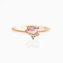 Chic CZ Opal Inlaid Floral Butterfly Bear Heart Ring - ArtGalleryZen