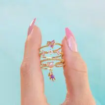 Chic CZ Opal Inlaid Floral Butterfly Bear Heart Ring - ArtGalleryZen
