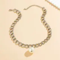 Chic Dangling Pearl Curb Chain Necklace - ArtGalleryZen