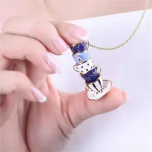Chic Enamel Coffee Cup Long Chain Necklace - ArtGalleryZen