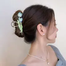 Chic Enamel Duo Tulip Chignon Claw Clip Hair Claw - ArtGalleryZen