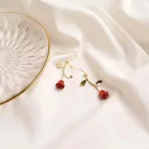 Chic Enamel English Rose Dangle Earrings - ArtGalleryZen