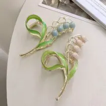 Chic Enamel Lily Of The Valley Chignon Claw Clip Hair Clip - ArtGalleryZen