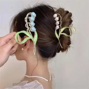 Chic Enamel Lily Of The Valley Chignon Claw Clip Hair Clip - ArtGalleryZen