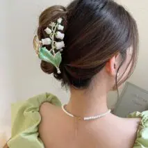 Chic Enamel Lily Of The Valley Hair Claw Clip - ArtGalleryZen