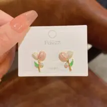 Chic Enamel Pearl Charm Tulip Earrings - ArtGalleryZen