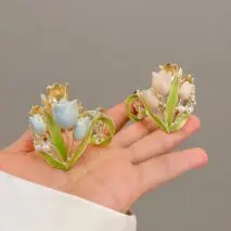 Chic Enamel Pearl Charm Tulip High Ponytail Hair Claw - ArtGalleryZen