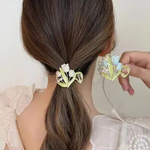 Chic Enamel Pearl Charm Tulip High Ponytail Hair Claw - ArtGalleryZen