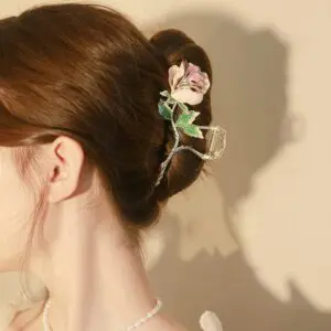 Chic Enamel Pink Rose Chignon Claw Clip Hair Clip - ArtGalleryZen