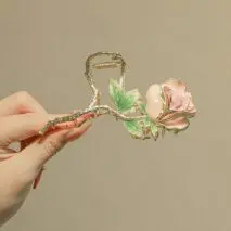 Chic Enamel Pink Rose Chignon Claw Clip Hair Clip - ArtGalleryZen