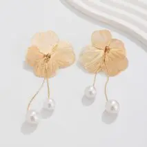 Chic Geometric Floral Pearl Dangle Earrings - ArtGalleryZen