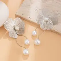 Chic Geometric Floral Pearl Dangle Earrings - ArtGalleryZen
