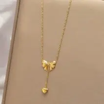 Chic Gold Plated Bowknot Heart Pendant Y Necklace - ArtGalleryZen