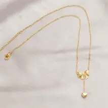 Chic Gold Plated Bowknot Heart Pendant Y Necklace - ArtGalleryZen
