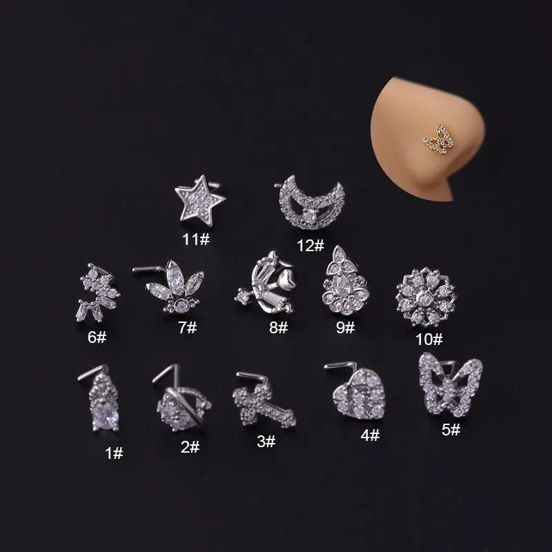 Chic Gold Silver Plated CZ Inlaid Stainless Steel Nose Piercing Nose Stud - ArtGalleryZen
