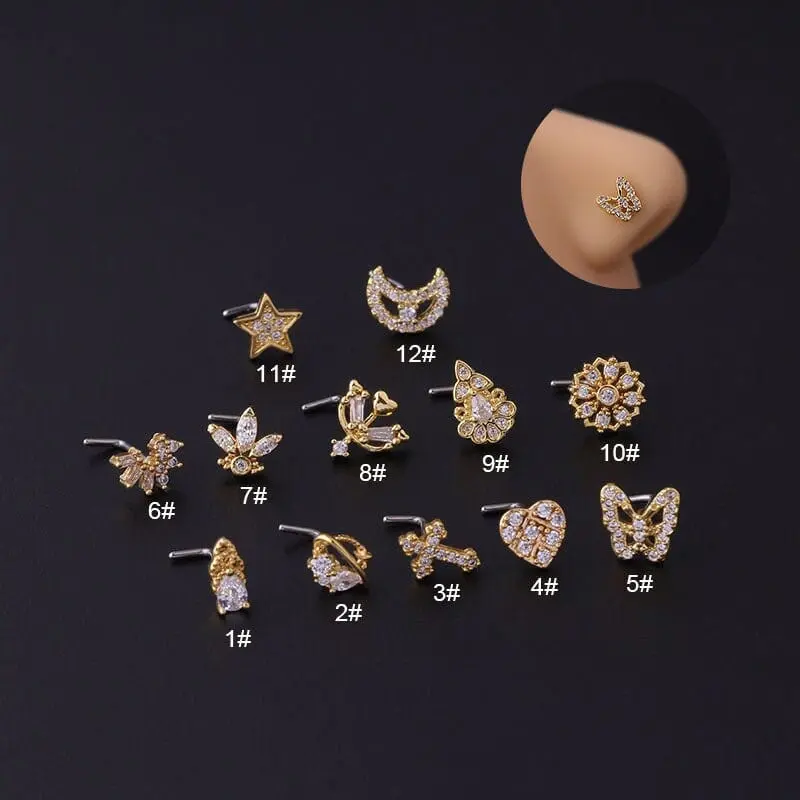 Chic Gold Silver Plated CZ Inlaid Stainless Steel Nose Piercing Nose Stud - ArtGalleryZen