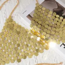 Chic Gold Silver Tone Backless Sequins Bra - ArtGalleryZen