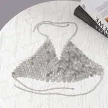 Chic Gold Silver Tone Backless Sequins Bra - ArtGalleryZen