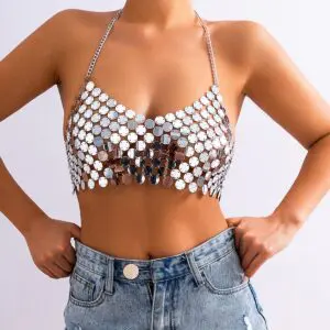 Chic Gold Silver Tone Backless Sequins Bra - ArtGalleryZen