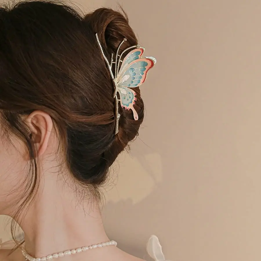 Chic Handmade Colorful Enamel Butterfly Chignon Claw Clip Hair Clip - ArtGalleryZen