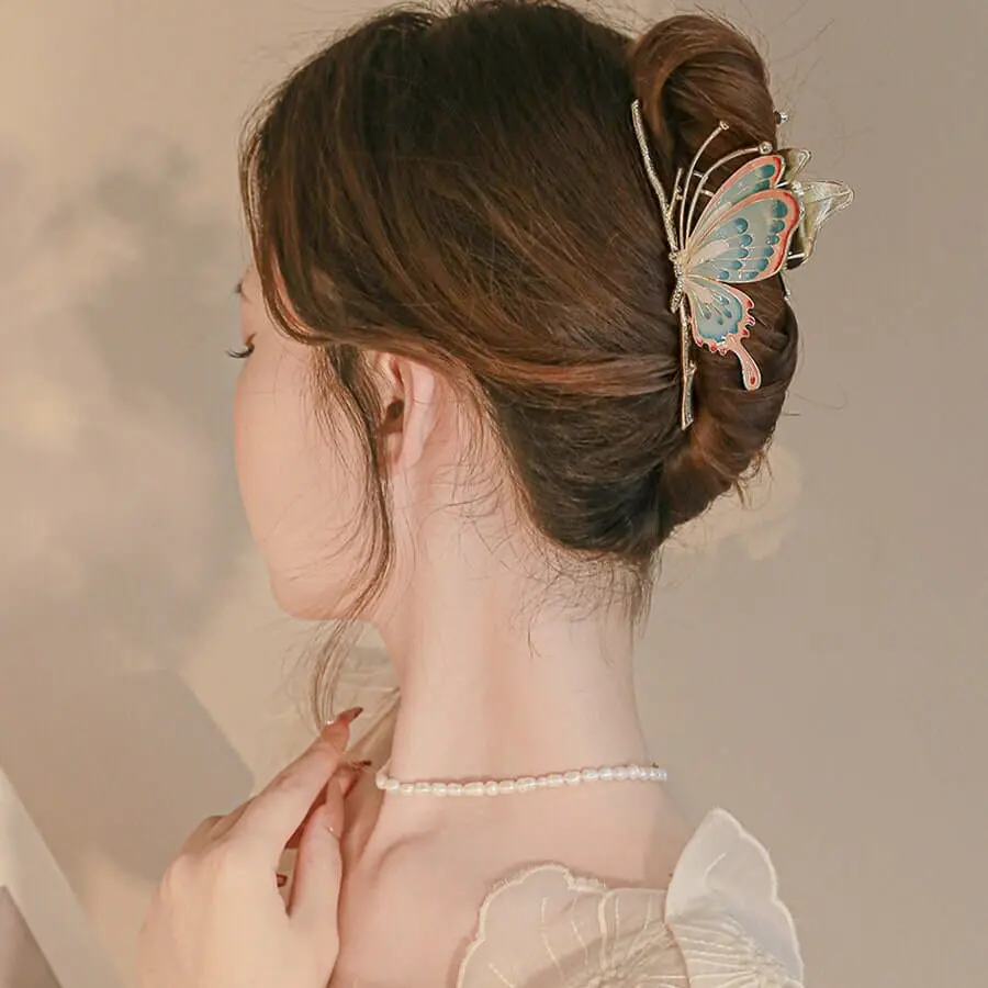 Chic Handmade Colorful Enamel Butterfly Chignon Claw Clip Hair Clip - ArtGalleryZen