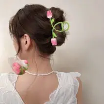 Chic Handmade Colorful Enamel Tulip Chignon Claw Clip Hair Clip - ArtGalleryZen