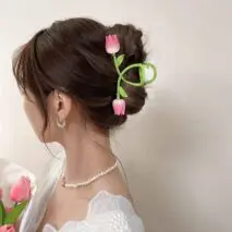 Chic Handmade Colorful Enamel Tulip Chignon Claw Clip Hair Clip - ArtGalleryZen