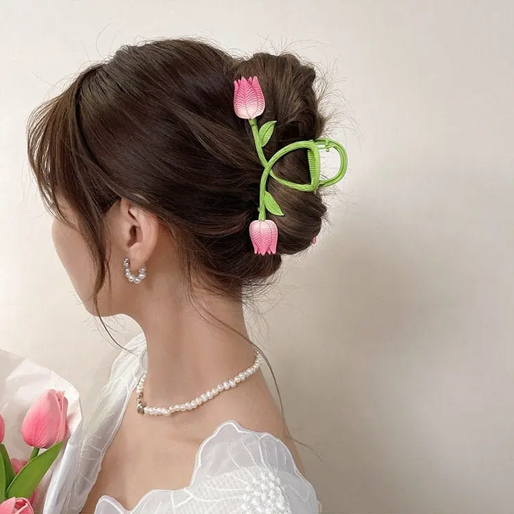 Chic Handmade Colorful Enamel Tulip Chignon Claw Clip Hair Clip - ArtGalleryZen